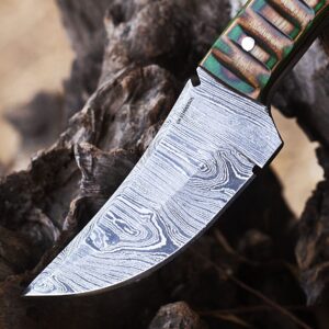 LH LIMASSOL 8 Inch Fixed Blade Custom Handmade Damascus Hunting knife/skinner knife/skinning knife with leather sheath (Green brown)