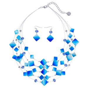 coiris 5 layer illusion wire gradient color shell beaded statement necklace for women(n0021-blue)