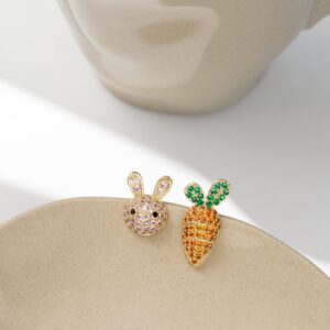 Funny Easter Bunny And Carrot Stud Earrings All CZ Stones Stud Earrings For Women