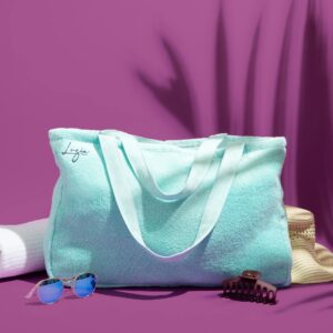 Luzia Cotton Terry Tote Bag - Everyday Use - Extra Large, Reversible, Shoulder Bag - Made of Luxuriously Soft Premium Cotton (Turquoise)