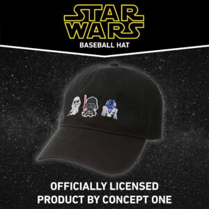 Concept One Star Wars Dad Hat, Darth Vader, R2-D2 and Stormtrooper Cotton Adult Baseball Cap with Curved Brim, Black, One Size