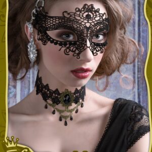 Boao Masquerade Costume Set for Women, Lace Masquerade Mask Gloves Black Gothic Choker Necklace Cosplay Accessories (Elegant Style)