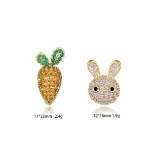 Funny Easter Bunny And Carrot Stud Earrings All CZ Stones Stud Earrings For Women