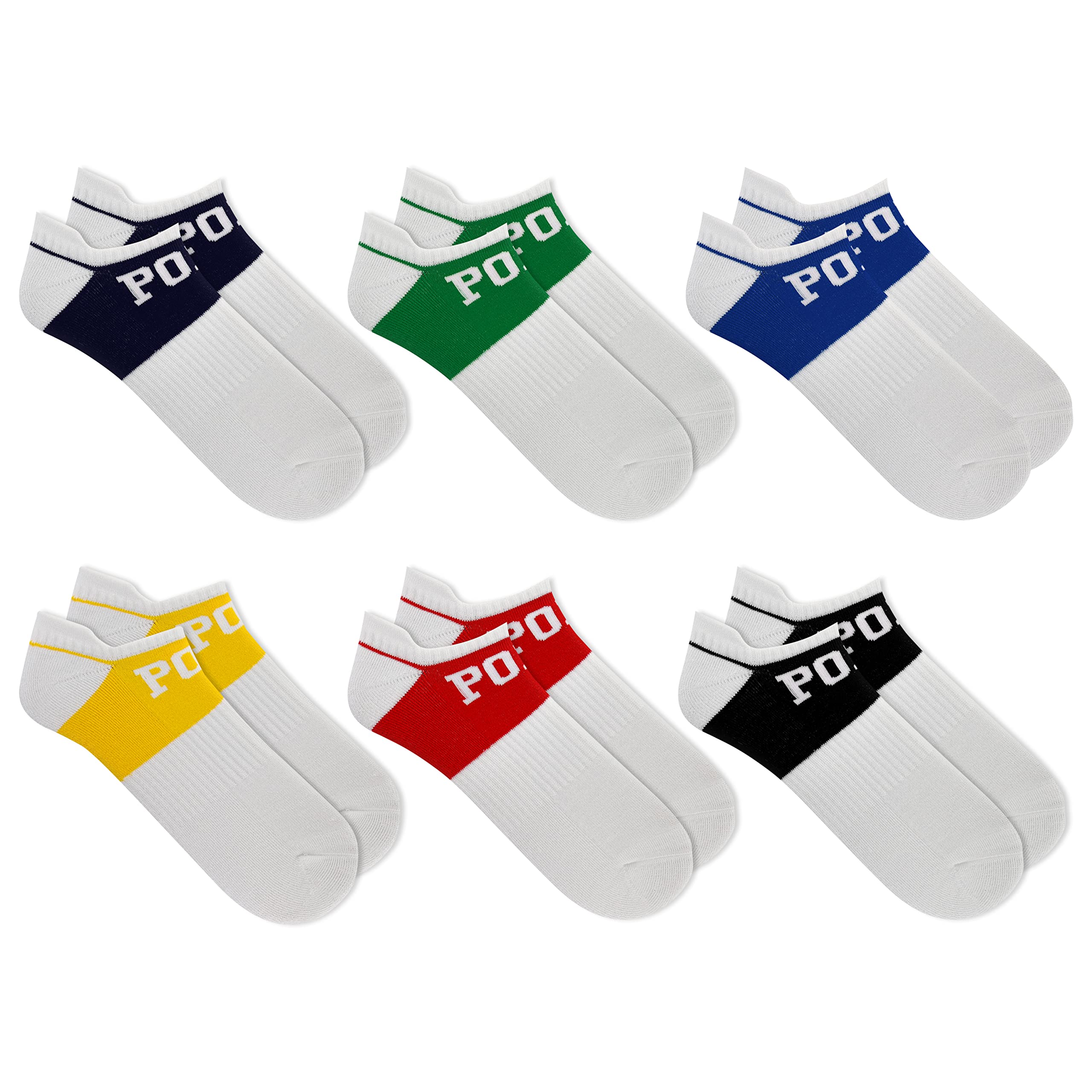 POLO RALPH LAUREN Men's 6-Pack Colorblock Cuff Low Cut Ankle Sock, Assorted, 10-13