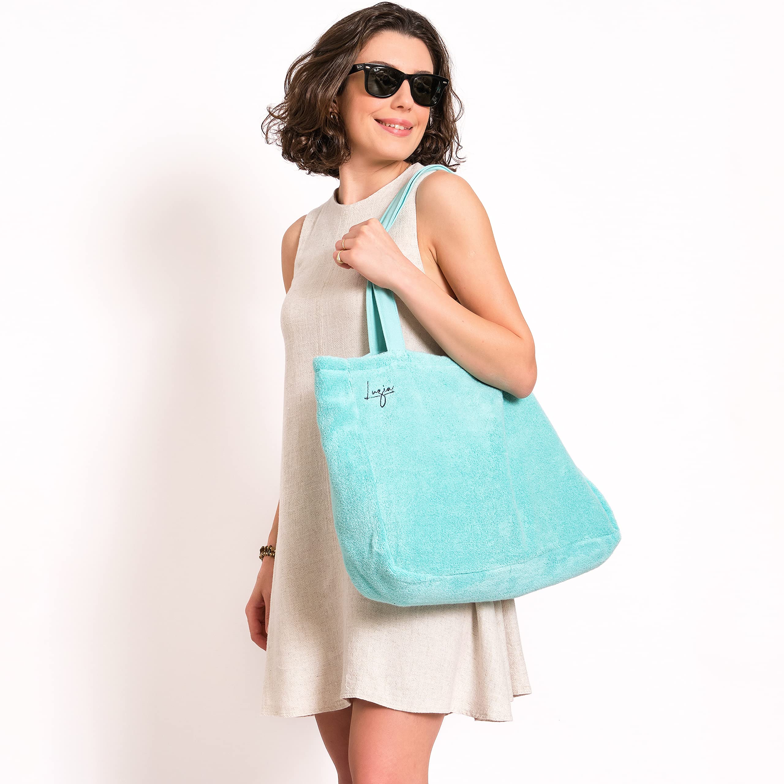 Luzia Cotton Terry Tote Bag - Everyday Use - Extra Large, Reversible, Shoulder Bag - Made of Luxuriously Soft Premium Cotton (Turquoise)