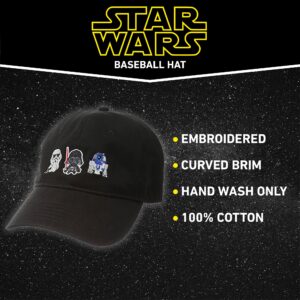 Concept One Star Wars Dad Hat, Darth Vader, R2-D2 and Stormtrooper Cotton Adult Baseball Cap with Curved Brim, Black, One Size