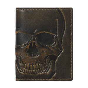 house of jack co. skull slim card wallet | minimalist bifold card case | slim front pocket card holder | handburnished premium leather