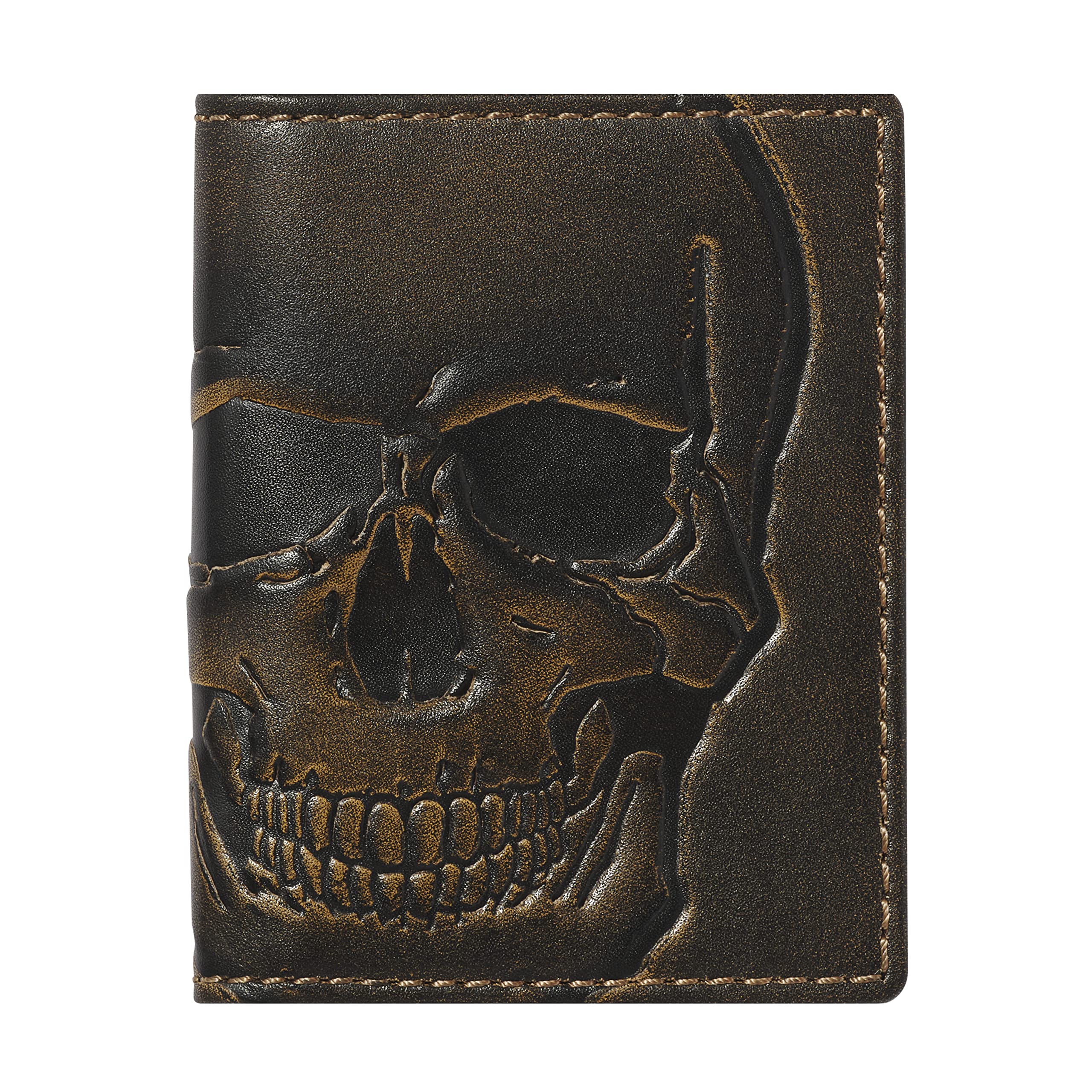 House of Jack Co. SKULL Slim Card Wallet | Minimalist Bifold Card Case | Slim Front Pocket Card Holder | Handburnished Premium Leather