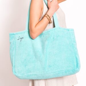 Luzia Cotton Terry Tote Bag - Everyday Use - Extra Large, Reversible, Shoulder Bag - Made of Luxuriously Soft Premium Cotton (Turquoise)