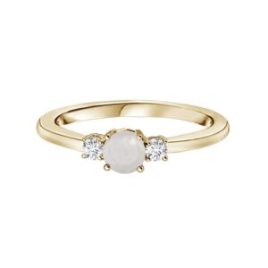 MOONEYE Trio Stone Ring! 5 MM Round Pearl Gemstone 925 Sterling Silver Yellow Gold Plated Women Love Ring