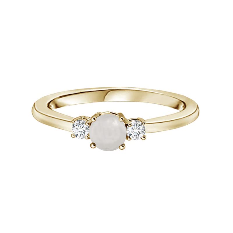 MOONEYE Trio Stone Ring! 5 MM Round Pearl Gemstone 925 Sterling Silver Yellow Gold Plated Women Love Ring