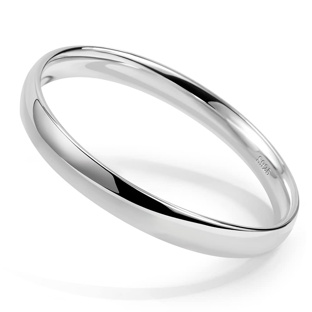 Meilanduo Solid 925 Sterling Silver 8mm High Polished Smooth Circle Bangle Bracelet for Women (Silver-Tone, 60mm for Small)