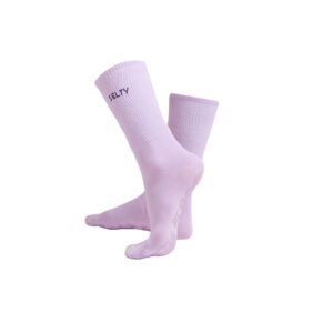 selty non slip crew socks for women - pilates, yoga, barre socks with grips (purple)