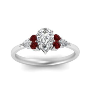 Gemsonclick Thanksgiving Gift ring set mom gift wedding ring handmade 925 Sterling Silver Created Ruby Pear Shape Red Color Side Stone Basket Setting in Size 7