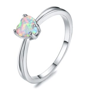 Izpack Opal Love Heart Statement Ring Sterling Silver Plated Created Birthstone Hearts Promise Endless Wedding Engagement Finger Bands Fashion Jewelry Gifts for Women Bride (6)