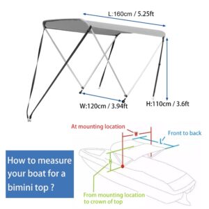 Bimini Tops for Boat 2 Bow Portable Foldable Bimini Top Oxford Cloth Cover with Aluminum Frame Quick Release Clips for Width 3.3-4.6 ft Rib,Small Jon Boat,Fishing Boat,Inflatable Boat,Dinghy