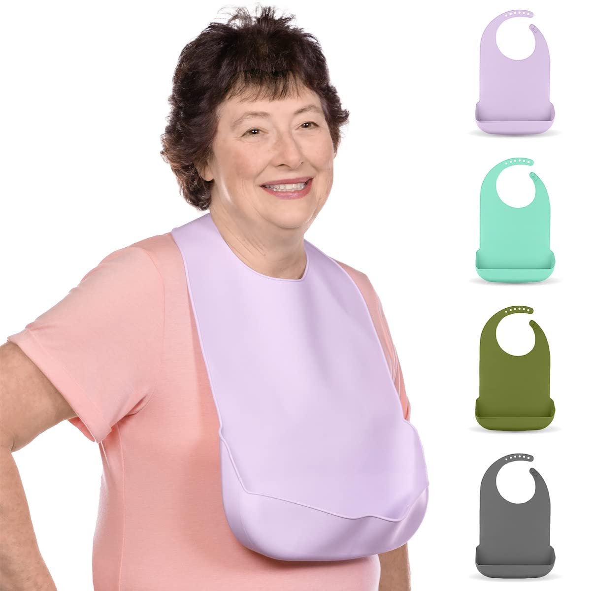 BraceAbility Silicone Adult Bib for Eating - Washable Clothing Protector, Crumb Catcher for Elderly Men, Women, Home Care