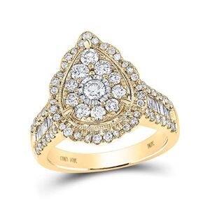 10kt yellow gold round diamond teardrop bridal wedding engagement ring 1-5/8 cttw