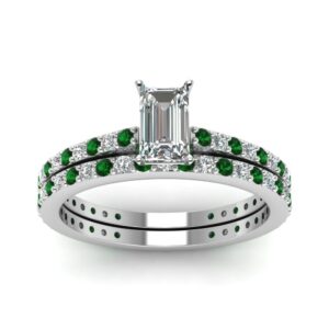 55Carat Classic Delicate Diamond Wedding Set 925 Sterling Silver Created Emerald Emerald Shape Green colorWedding Ring Sets Prong Setting in Size 12