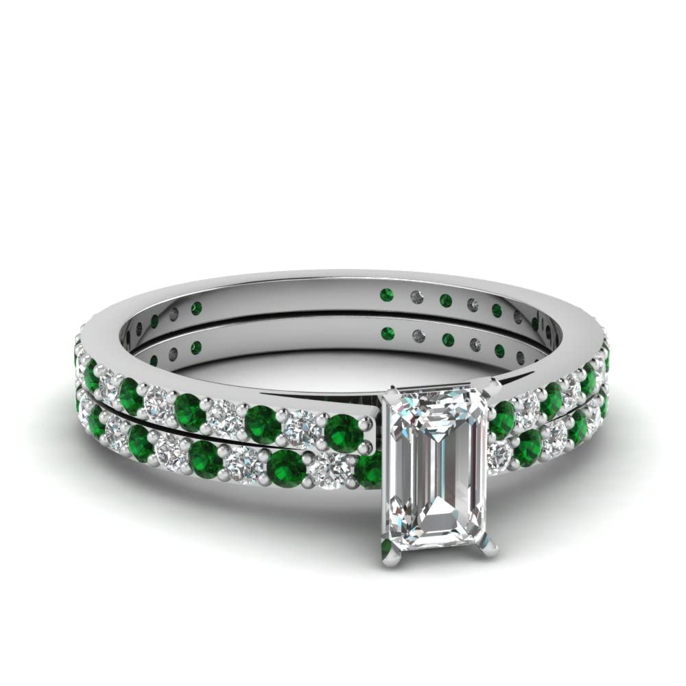 55Carat Classic Delicate Diamond Wedding Set 925 Sterling Silver Created Emerald Emerald Shape Green colorWedding Ring Sets Prong Setting in Size 12