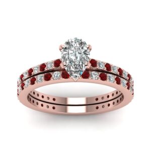 55carat classic delicate diamond wedding set 14k rose gold plated created ruby pear shape red colorwedding ring sets prong setting in size 8