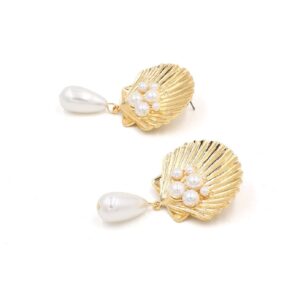 Seashell Earrings for Women, Sea Shell Earrings, Pearl Seashell Dangle Earrings Hypoallergenic, Cute Shell Earrings Studs, Cowrie Shell Drop Earrings, Shell Jewelry -s Funny Earrings