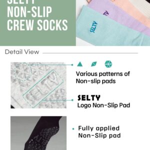 SELTY Non Slip Crew Toe Socks for Women - Pilates, Yoga, Barre Socks with Grips (Black)