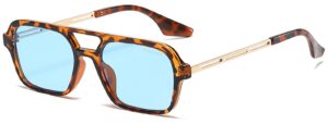 trendy retro vintage 70s square flat aviator sunglasses for women men rectangle small shades narrow sunnies cool cute fashion (a2-tortoise shell frame/blue lens)