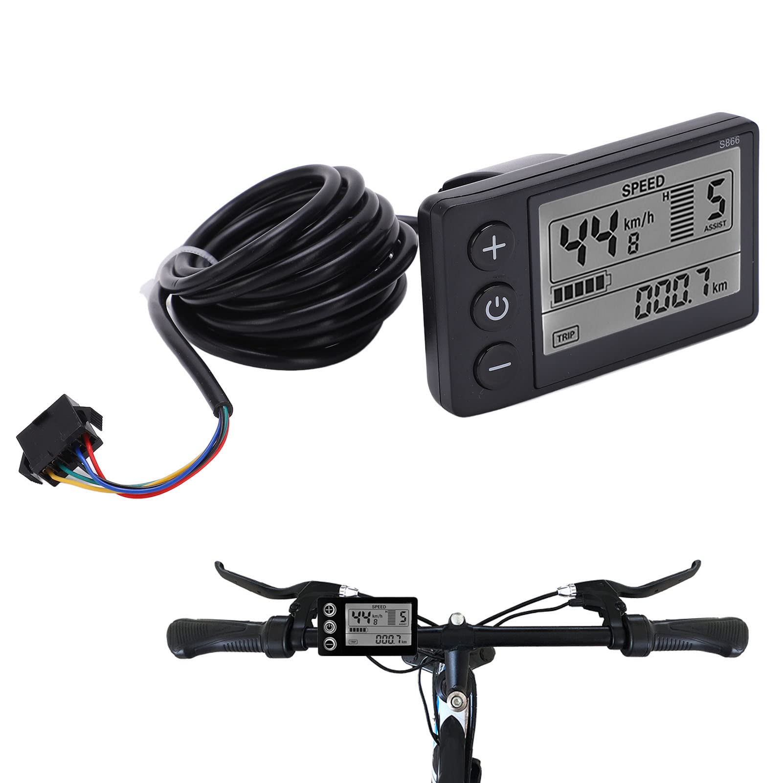 Electric Bike LCD Display, S866 Waterproof Cycle Bike Computer 24V 36V 48V Electric Scooter Control Panel with Plug for Electric E-Bike Ebike LCD Display Ebike Display