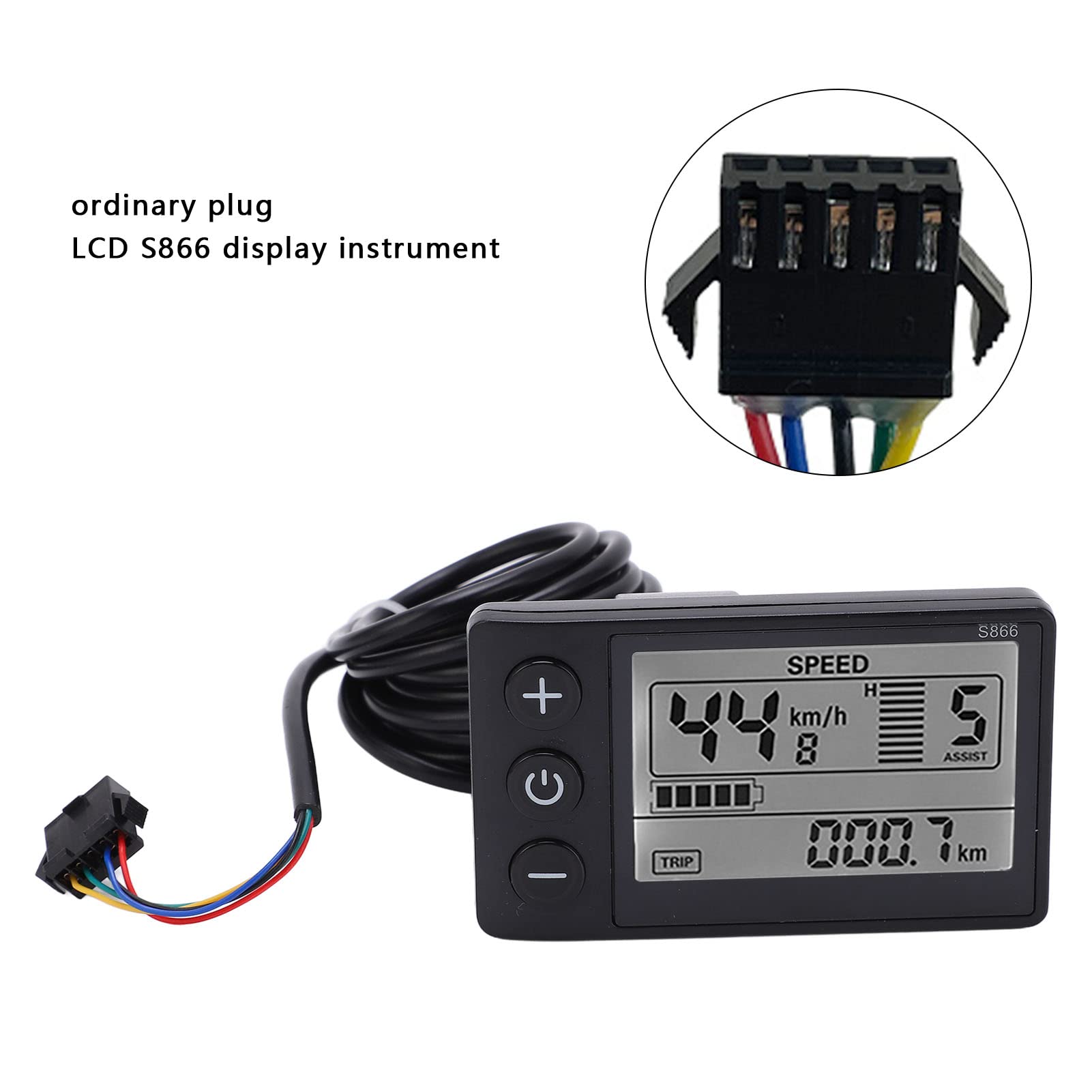 Electric Bike LCD Display, S866 Waterproof Cycle Bike Computer 24V 36V 48V Electric Scooter Control Panel with Plug for Electric E-Bike Ebike LCD Display Ebike Display