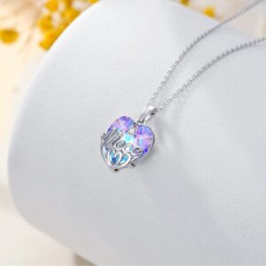 SLIACETE Purple Heart Crystal Necklace 925 Sterling Silver Niece Jewelry Birthday Gifts for Women Girls Niece