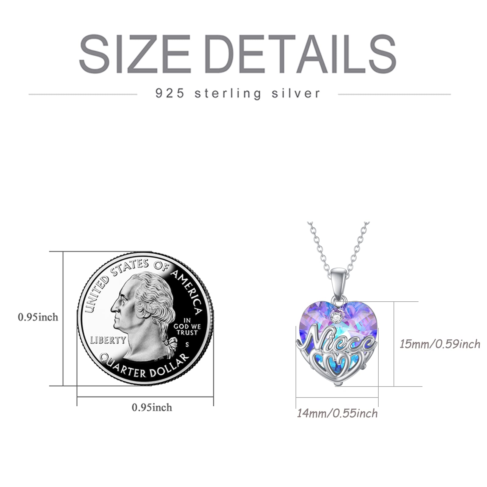 SLIACETE Purple Heart Crystal Necklace 925 Sterling Silver Niece Jewelry Birthday Gifts for Women Girls Niece