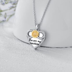 SOULMEET Personalized 10k 14k 18k Solid White Gold Infinity Sunflower Locket Necklace That Holds 1 Picture Photo Heart Locket Necklace, You Are My Sunshine" (Custom photo)