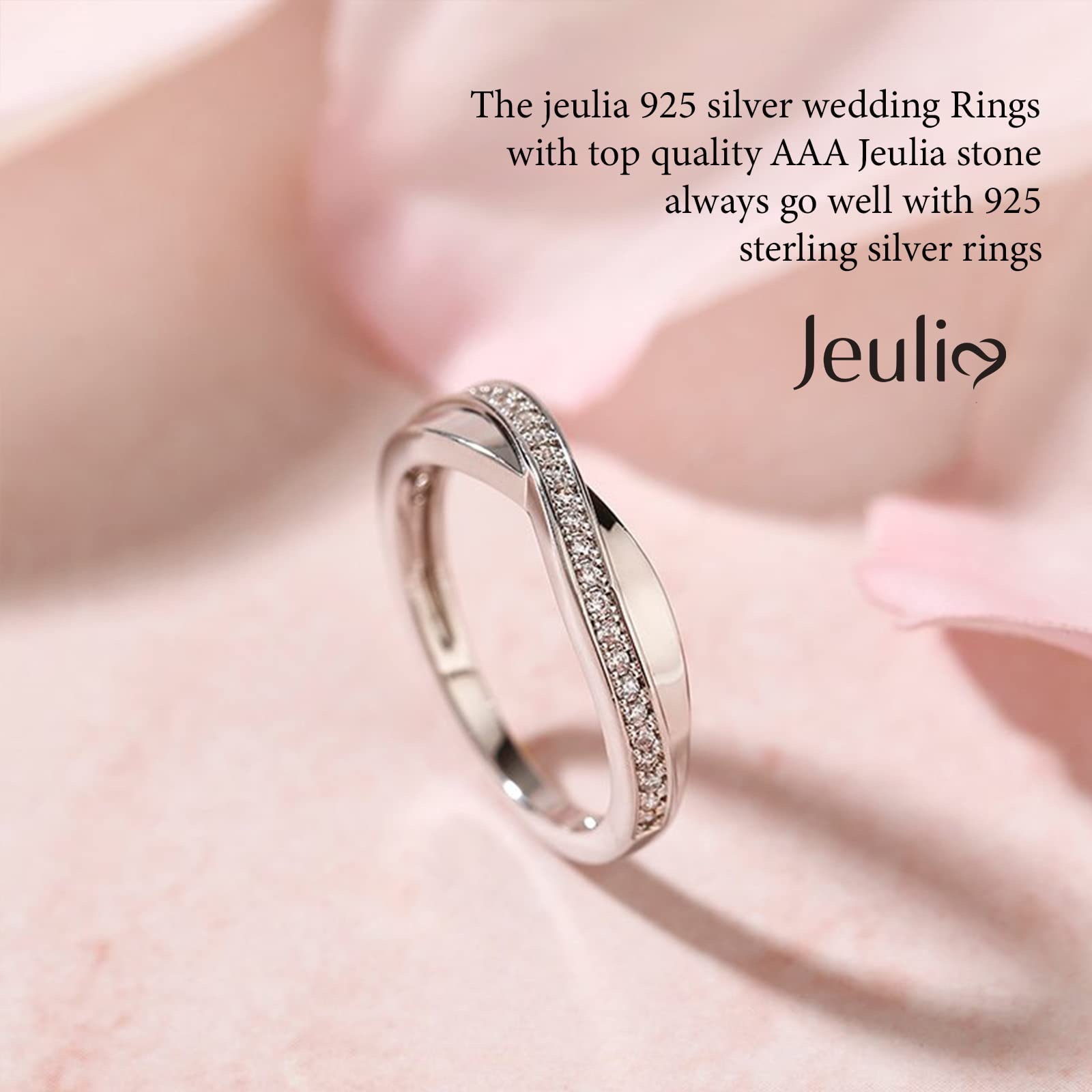 Jeulia Sterling Silver Couple Band for His and Her Stylish Crossover Polished Adjustable Matching Anniversary Wedding Diamond rings Engraving Jewelry Set Valentine Day with Gift Box (Women's band, 9.5)