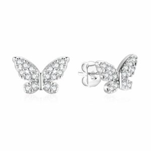 luxval silver butterfly earrings for women, sterling silver tiny butterfly stud earrings cz sparkling dainty hypoallergenic jewelry for women