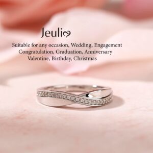 Jeulia Sterling Silver Couple Band for His and Her Stylish Crossover Polished Adjustable Matching Anniversary Wedding Diamond rings Engraving Jewelry Set Valentine Day with Gift Box (Women's band, 9.5)