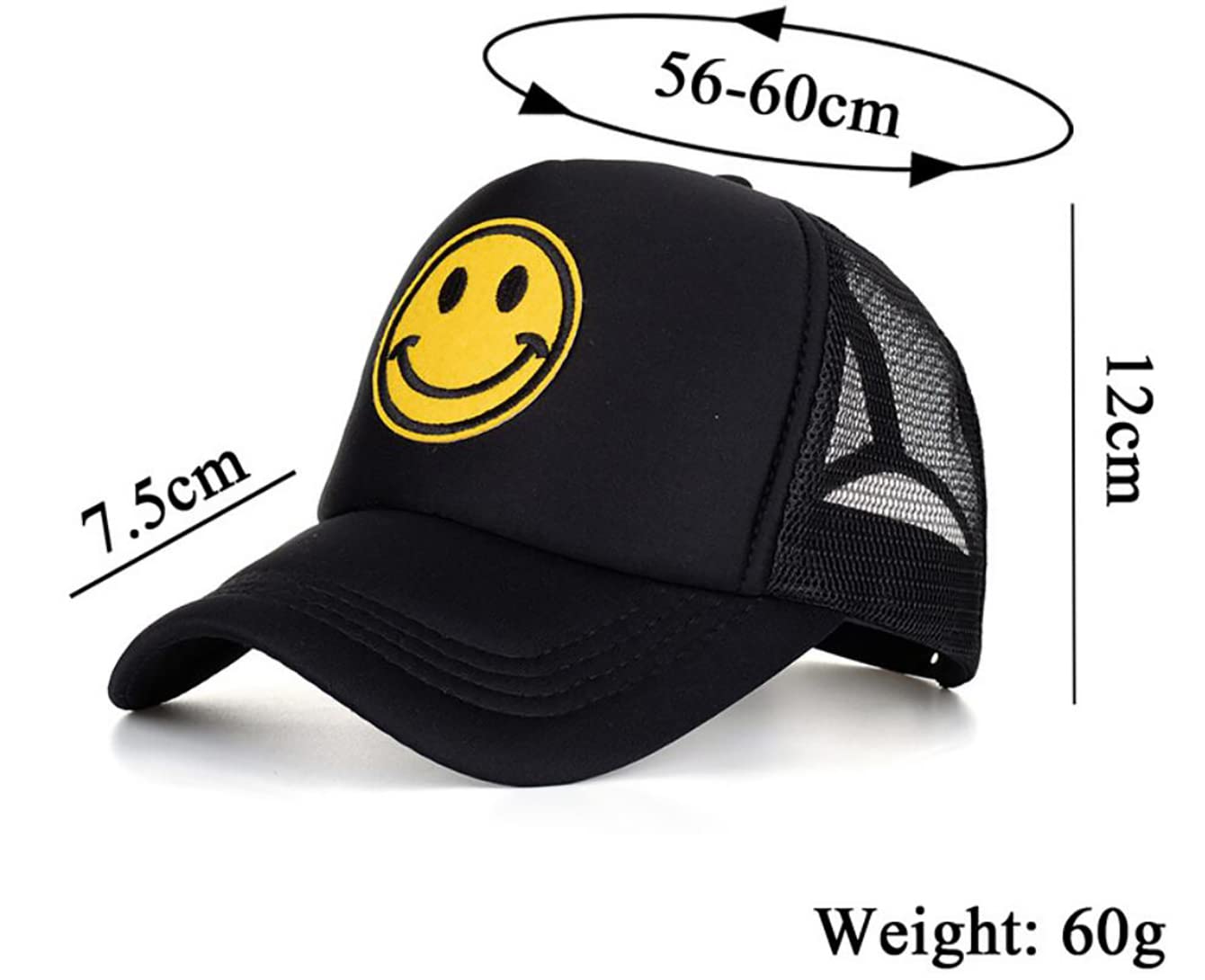 RUINUO Smile Face Baseball Cap Adjustable Trucker Hat Foam Mesh Back Hats