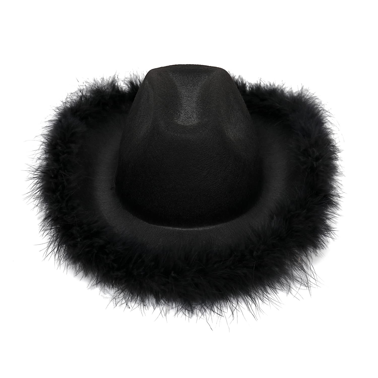 Amybasic Black Cowboy Hat, Feather Boa, Black cowgirl Hat for Teengae Girls or Women