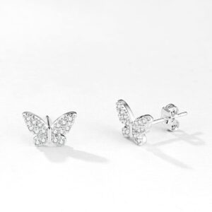 Luxval Silver Butterfly Earrings for Women, Sterling Silver Tiny Butterfly Stud Earrings CZ Sparkling Dainty Hypoallergenic Jewelry for Women