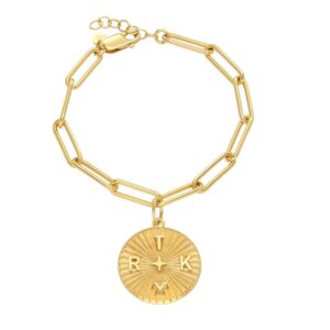 oak&luna - dainty personalized initial medallion bracelet - in precious 18k gold vermeil/gift for her, woman, mother/for anniversary, mother's day, birthday (18k gold vermeil)