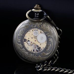 Alwesam Rudder Design Mechanical Pocket Watch Hand Wind Roman Numerals Men Steampunk with Chain Box