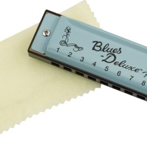 Fender Blues Deluxe Harmonica, with 1-Year Warranty, Key of C 10 Holes, with Hard Plastic Carrying Case, Daphne Blue