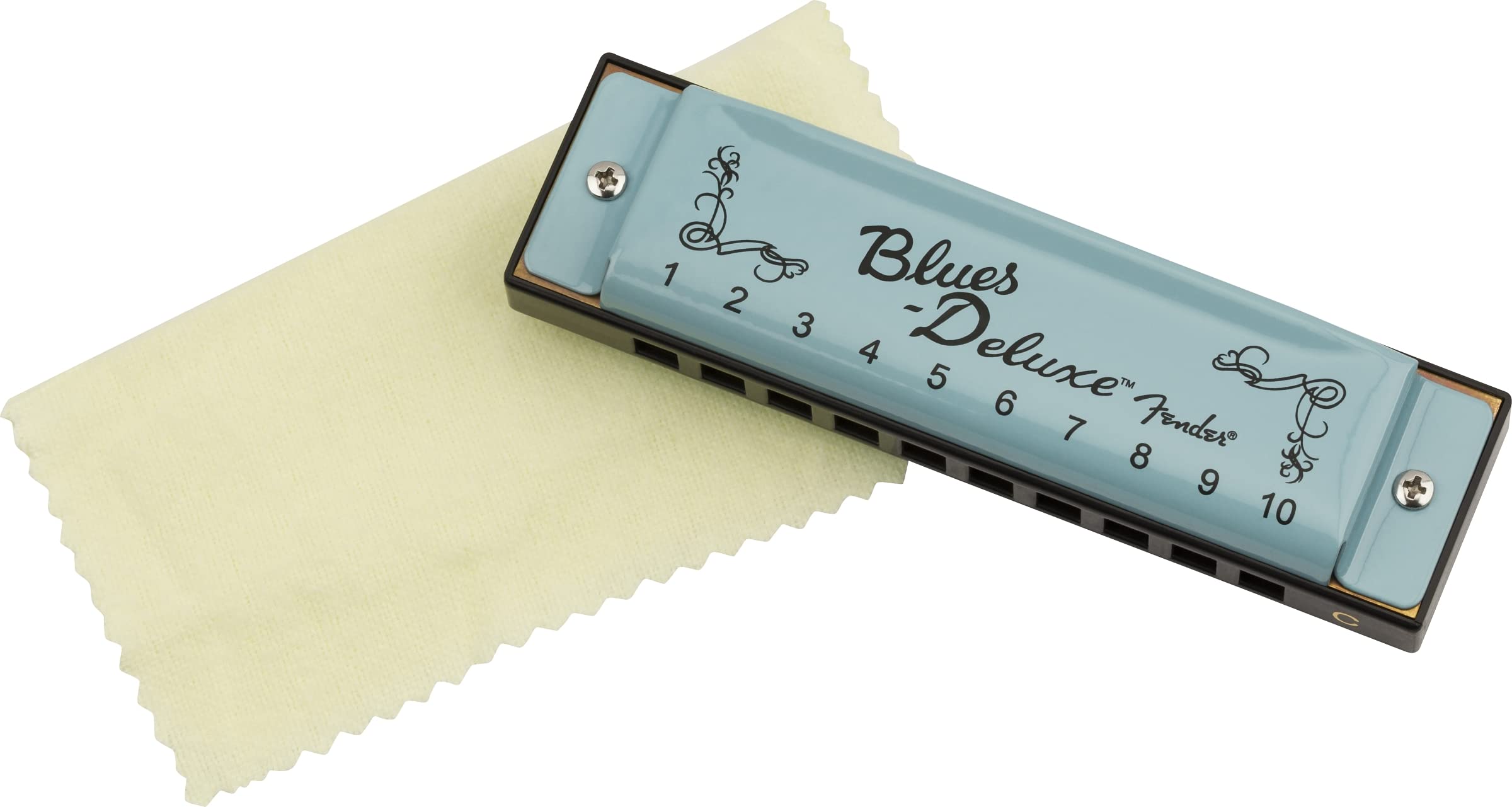 Fender Blues Deluxe Harmonica, with 1-Year Warranty, Key of C 10 Holes, with Hard Plastic Carrying Case, Daphne Blue