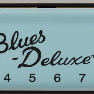 Fender Blues Deluxe Harmonica, with 1-Year Warranty, Key of C 10 Holes, with Hard Plastic Carrying Case, Daphne Blue