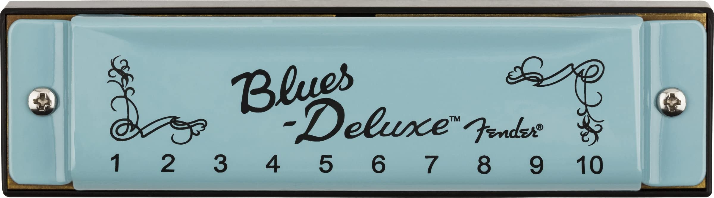 Fender Blues Deluxe Harmonica, with 1-Year Warranty, Key of C 10 Holes, with Hard Plastic Carrying Case, Daphne Blue