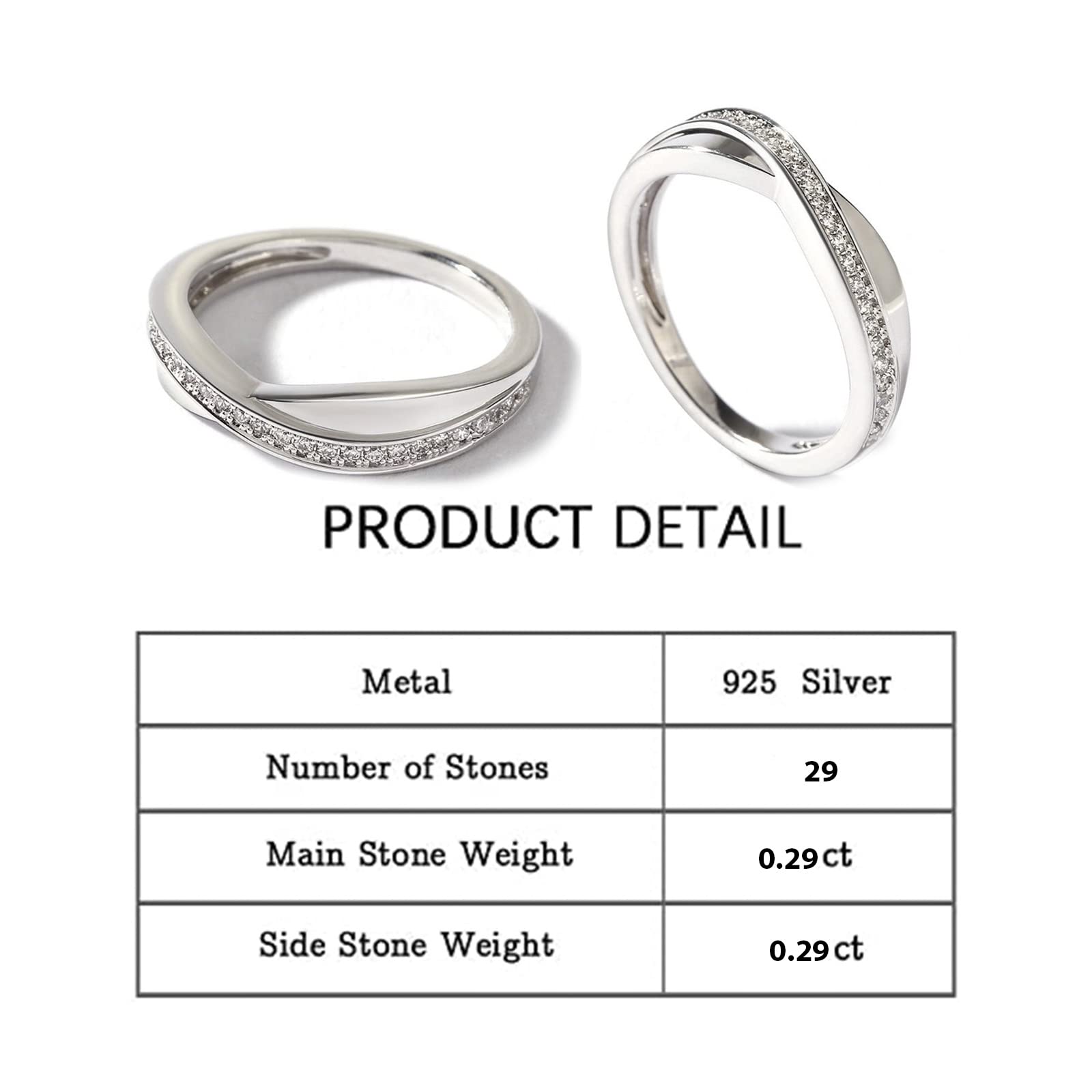 Jeulia Sterling Silver Couple Band for His and Her Stylish Crossover Polished Adjustable Matching Anniversary Wedding Diamond rings Engraving Jewelry Set Valentine Day with Gift Box (Women's band, 9.5)