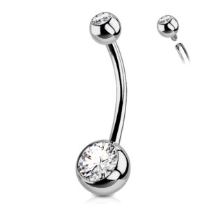 OUFER Titanium Long Belly Button Rings, Internally Threaded 14mm Navel Piercing Jewelry, Round CZ Belly Ring for Women