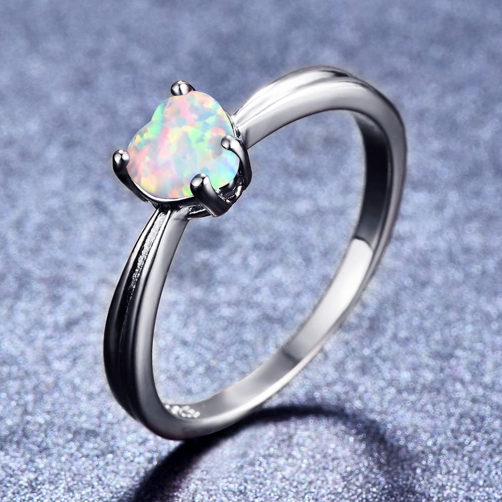 Izpack Opal Love Heart Statement Ring Sterling Silver Plated Created Birthstone Hearts Promise Endless Wedding Engagement Finger Bands Fashion Jewelry Gifts for Women Bride (6)