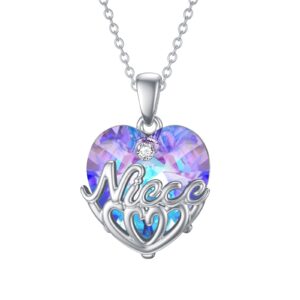 SLIACETE Purple Heart Crystal Necklace 925 Sterling Silver Niece Jewelry Birthday Gifts for Women Girls Niece