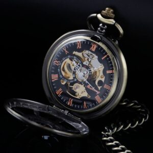 Alwesam Rudder Design Mechanical Pocket Watch Hand Wind Roman Numerals Men Steampunk with Chain Box